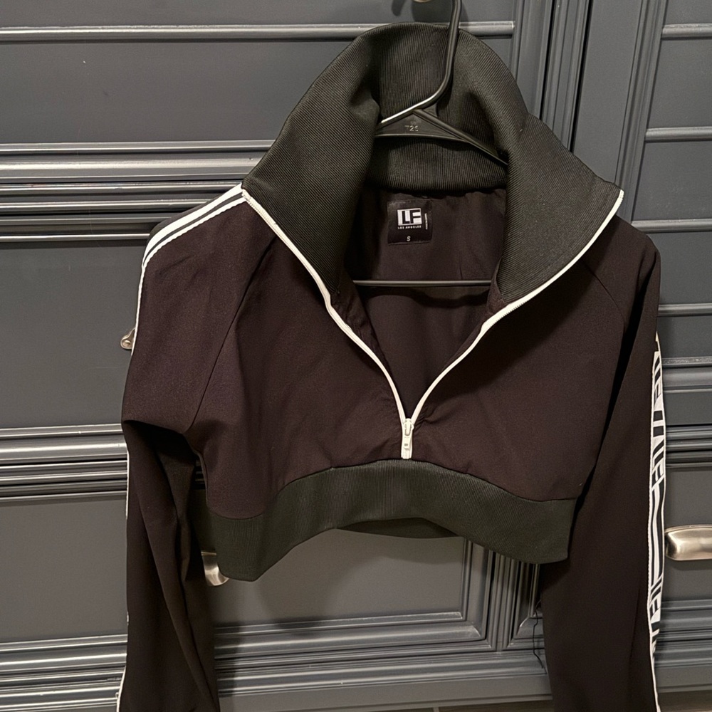 LF Black Cropped Zip-Up Top